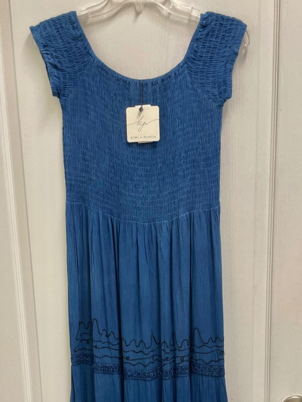 Kiwi & Punch Royal Blue Black Stitching Tiered Maxi Dress Rushed Top Sz L NWT!